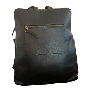 Matte Black Leather Backpack with Gold Accents
